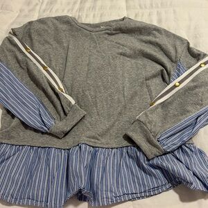Maeve Gray Sweatshirt with Blue Striped Ruffle Details